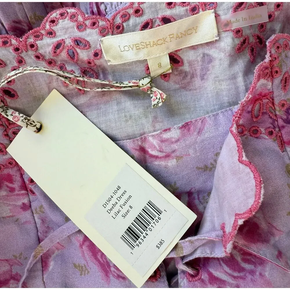 LoveShackFancy Deeba 8 Mini Dress Pink Lilac Fusion Pink Purple Lace Up - Picture 5 of 15
